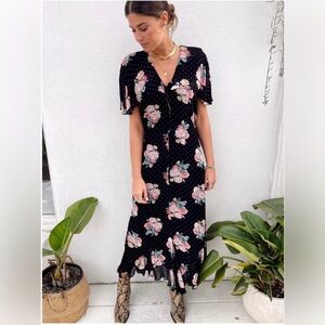 ‼️RARE‼️🎸Selected by Madly Vintage🎸🔥90s Floral and Polka Dot Rayon Dress — S